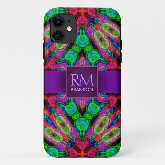 Funda De Case-Mate Para iPhone Funda-Mate™ psicodélico del monograma del batik (Reverso)