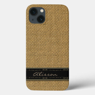 13 Funda Monograma de Golden Burlap para iPhone 6 Per