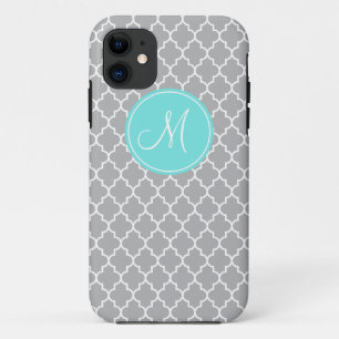 Funda Monograma del patrón de quatrefoil gris para