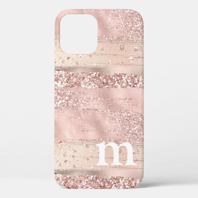 Funda De Case-Mate Para iPhone Funda Monograma Rosa Dorado Glitter Case-Mate (Reverso )