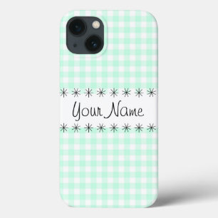 iPhone 13 Funda para iPad 'Name' con cuadro de gingham Aqua