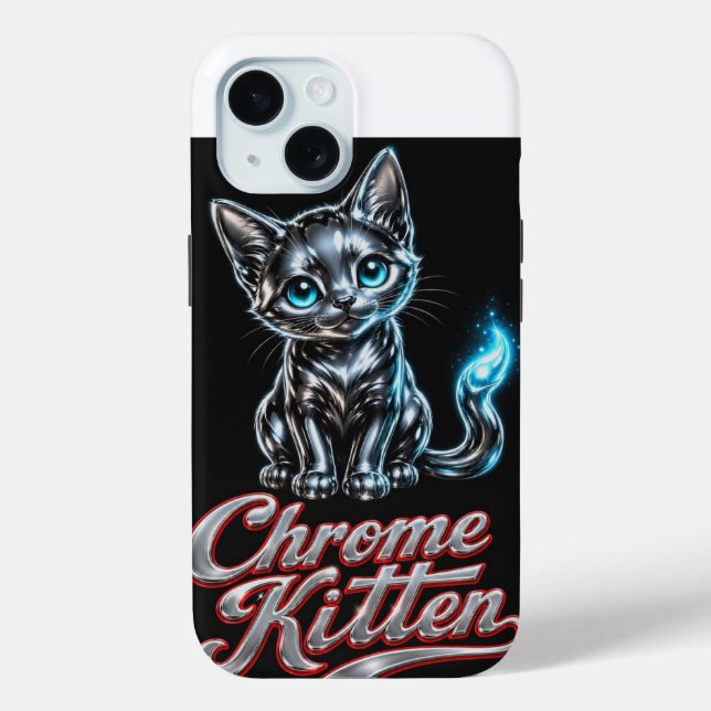 Funda De Case-Mate Para iPhone Funda para Iphone15 " Kapow" Gatito Cromado (Reverso )