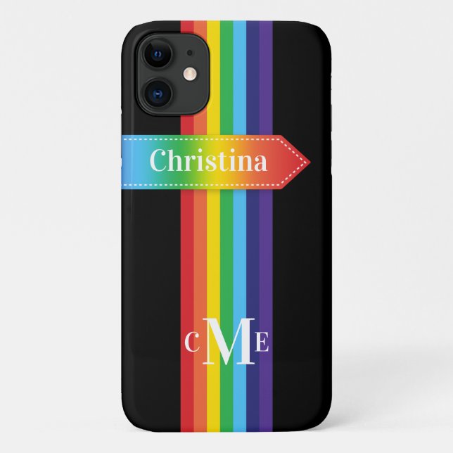 Funda De Case-Mate Para iPhone funda para iPhone 11 | Arcoiris tachado con monogr (Reverso)
