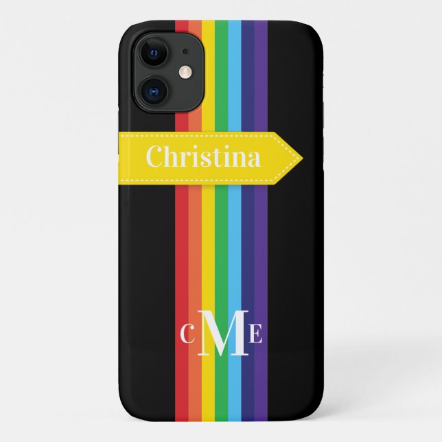 Funda De Case-Mate Para iPhone funda para iPhone 11 | Arcoiris tachado con monogr (Reverso)