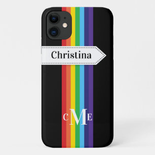 funda para iPhone 11   Arcoiris tachado con monogr