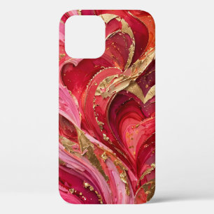 Funda para iPhone 12 de mármol rojo y rosa dorado