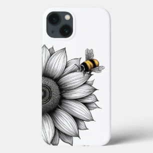 Funda para iphone 13 con girasol y abeja en blanco