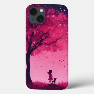 Funda para iphone 13 de árbol rosa y estrellas