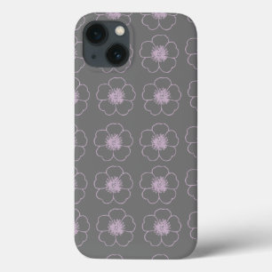 funda para iphone 13 floral rosa y gris
