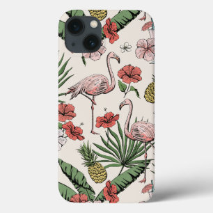 Funda para iPhone 13 Floral Tropical Flamingo Rosa