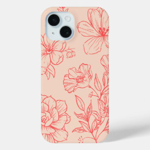 Funda para iPhone 15 'Contorno Floral de Melocotón