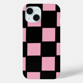 Funda para iPhone 15 de cuadros rosa y negro