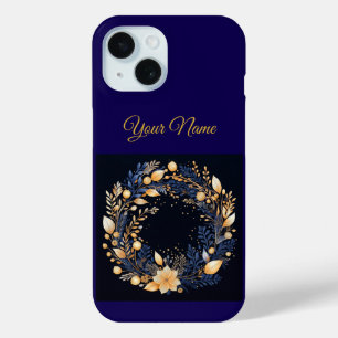 Funda para iPhone 15 de Navidad en azul marino y d