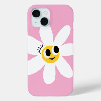 Funda para IPhone 15 Margarita Blanca y Rosa