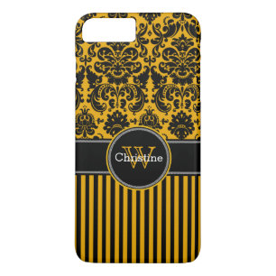 8 Plus/7 Plus funda para iPhone 7   Damasco   Tiras   Mostaza