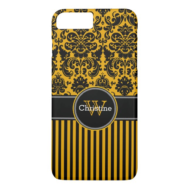 Funda De Case-Mate Para iPhone funda para iPhone 7 | Damasco | Tiras | Mostaza (Reverso)