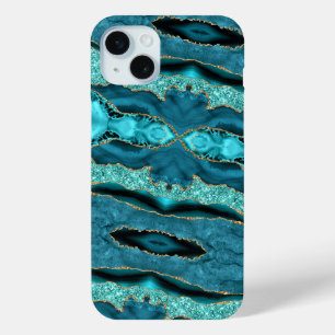 15 Mini Funda para iPhone Agata Azul Turquesa Dorado Brill