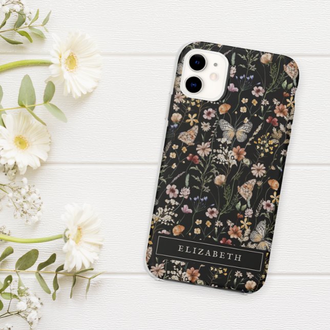 Funda De Case-Mate Para iPhone Funda para iPhone con flores negras monograma (Subido por el creador)