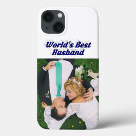 13 Funda para iPhone con foto de esposo con texto azu