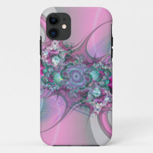 funda para iphone de arte fractal rosa pastel