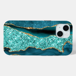 15 Funda para iPhone de brillo dorado azul turquesa