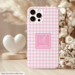 15 Pro Max Funda para iPhone de Cuadros Rosa Moderno – Acento