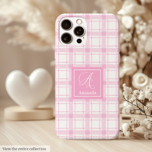 15 Pro Max Funda para iPhone de Cuadros Rosados Chic con Nomb
