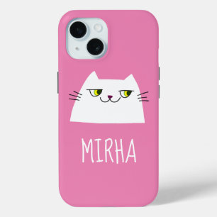 15 Funda para iPhone de Gato Rosa Blanco Lindo con No