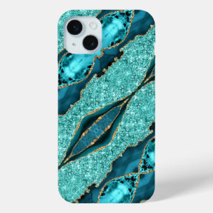 15 Mini Funda para iPhone de mármol azul turquesa dorado