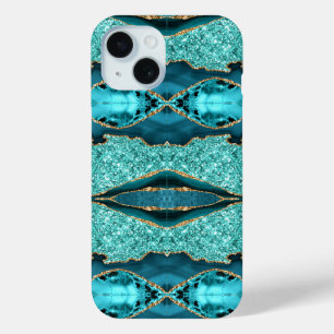 15 Funda para iPhone Glitter Turquesa Azul Teal Dorad