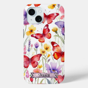 15 Funda para iPhone / iPad Mariposas y flores rojas 