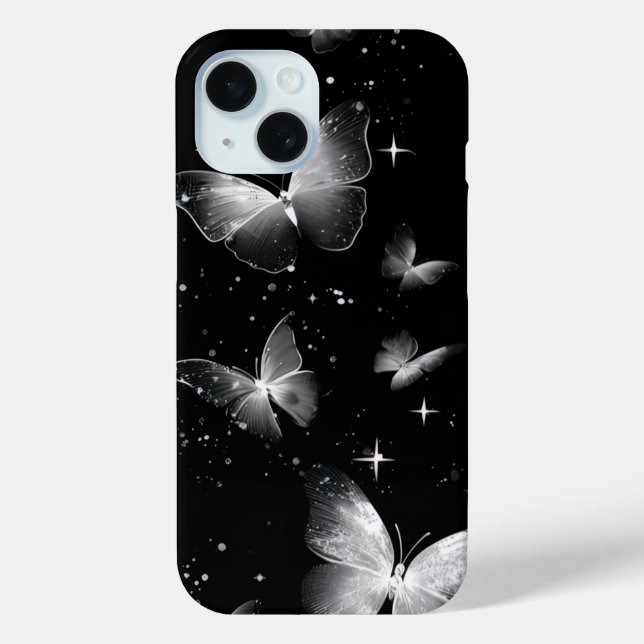 Funda De Case-Mate Para iPhone Funda para iPhone negra con mariposas blancas bril (Reverso )