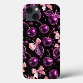 13 Funda para iPhone negra con patrón de cerezas mora