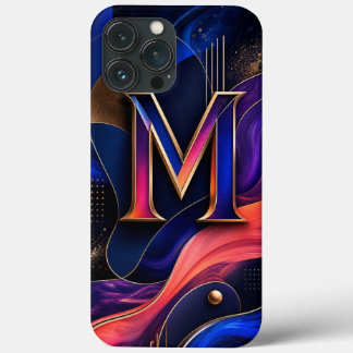 iPhone 13 Pro Max Funda para teléfono con M inicial abstracta modern