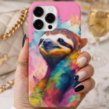 Funda para teléfono de perezoso floral con acuarel