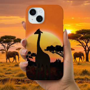 iPhone 15 Funda para teléfono puesta de sol jirafa Safari af
