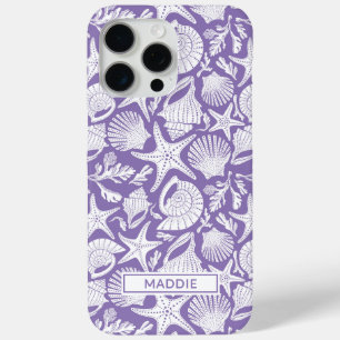 iPhone 15 Pro Max Funda personalizada con conchas moradas para iPhon