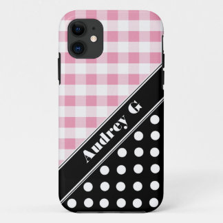 Funda Para iPhone 11 Funda Pink Gingham Black Polka Dot iPhone 5