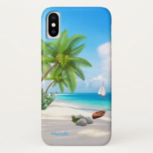 Funda Para iPhone X Funda: Playa del Océano Tropical con nombre