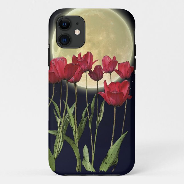 Funda De Case-Mate Para iPhone Funda Red Tulips & Moon Art iPhone 5 (Reverso)