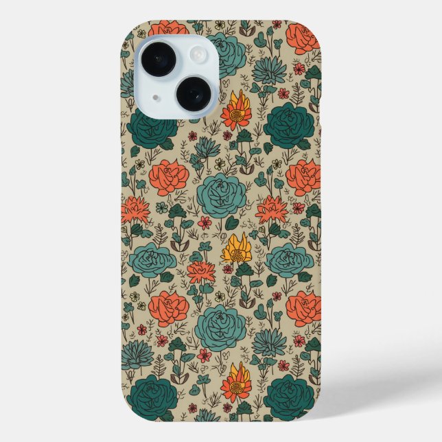 Funda De Case-Mate Para iPhone Funda Retro Flower Pattern iPhone 15 (Reverso )