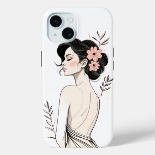 Funda rígida para iPhone 15 con retrato floral