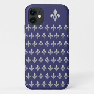 Funda Para iPhone 11 Funda Silver Fleur de lys Royal Blue iPhone 5