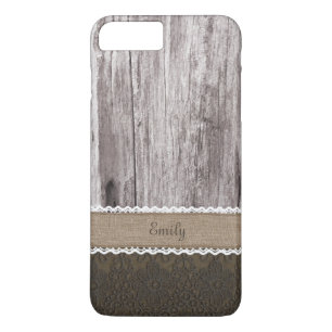 Funda Para iPhone 8 Plus/7 Plus Funda Vintage Lace & Wood Custom Name iPhone 7 Plu