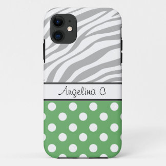 iPhone 11 Funda Zebra de luz de punto de polka verde para iP