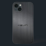 Funda Para iPhone 13 Fundas-Mamáes de fondo de aluminio cepillado oscur<br><div class="desc">Imagen de una apariencia metálica de aluminio de color gris oscuro. Monograma de nombre personalizado.</div>