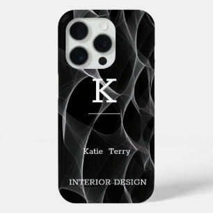 Funda Para iPhone 15 Pro Fundas-Mamáes de Monograma Moderno Blanco y Negro 