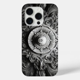 Funda Para iPhone 15 Pro Fundas-Mamáes de Monograma Moderno Blanco y Negro 
