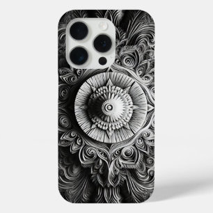 Funda Para iPhone 15 Pro Fundas-Mamáes de Monograma Moderno Blanco y Negro