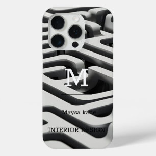 Funda Para iPhone 15 Pro Fundas-Mamáes de Monograma Moderno Blanco y Negro